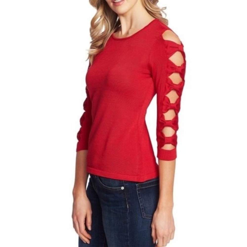 NWOT CeCe Cynthia Steffe Bow Sleeve Crewneck Open Bow Sleeves Sweater in Red M